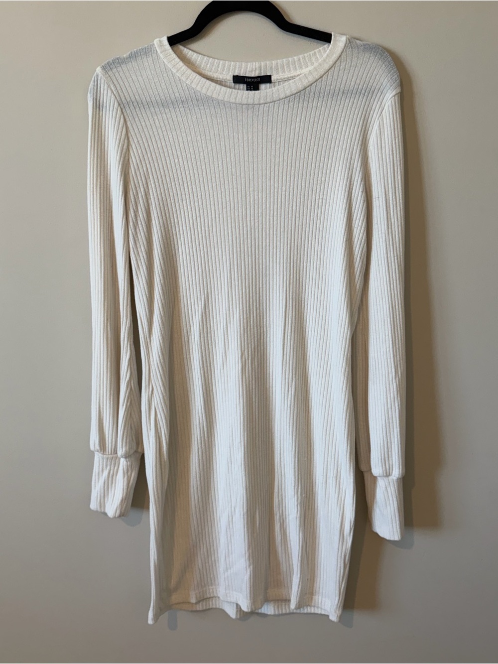 Forever 21 Cream Ribbed Long Sleeve Sweater Dress